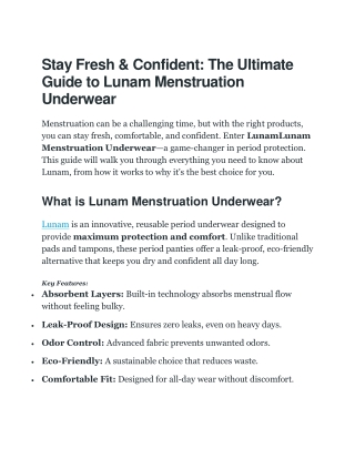Stay Confident & Comfortable with LunaM Menstruation Underwear