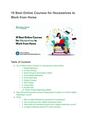 Online Courses for Housewives