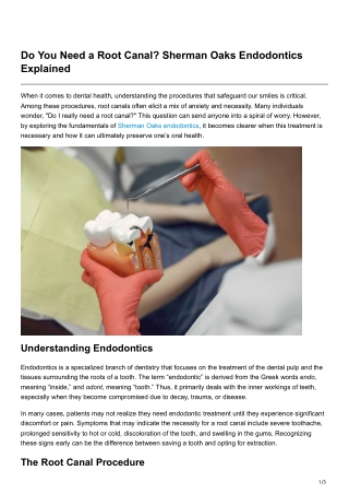 Do You Need a Root Canal Sherman Oaks Endodontics Explained