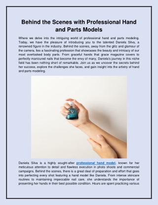 Behind the Scenes with Professional Hand and Parts Models