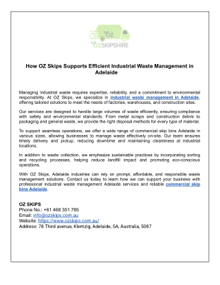How OZ Skips Supports Efficient Industrial Waste Management in Adelaide