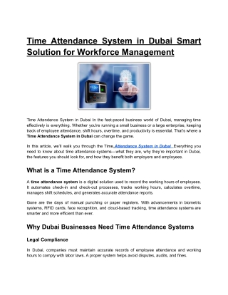 Time Attendance System in Dubai Smart Solution for Workforce Management