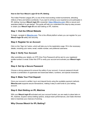 Create Your 99exch ID and Enjoy Hassle-Free Gaming