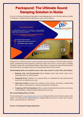 Packspund: The Ultimate Sound Damping Solution in Noida