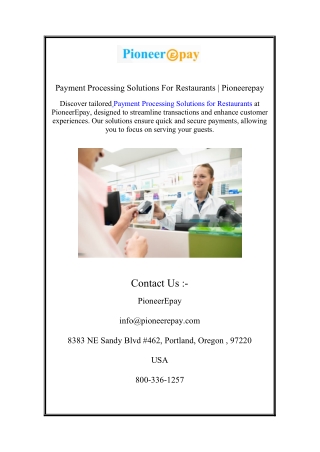 Payment Processing Solutions For Restaurants | Pioneerepay