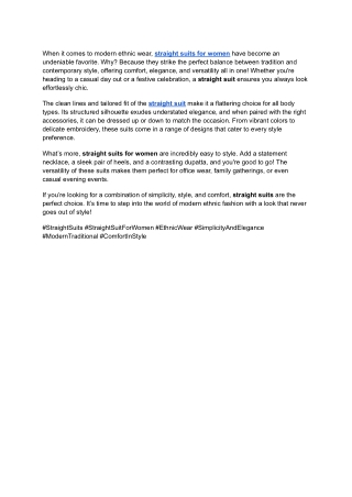 Elegant and Chic Straight Suits for Women | Modern Ethnic Wear