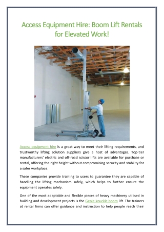 Access Equipment Hire Boom Lift Rentals for Elevated Work