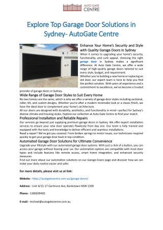 Explore Top Garage Door Solutions in Sydney - AutoGate Centre
