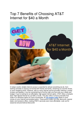 Top 7 Benefits of Choosing AT&T Internet for $40 a Month