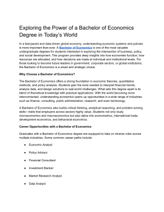Exploring the Power of a Bachelor of Economics Degree in Today’s World