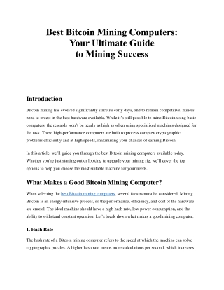 Best Bitcoin Mining Computers: Your Ultimate Guide to Mining Success