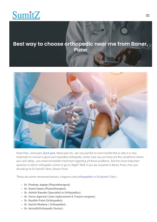 Best Orthopedic Doctor in Baner – Expert Care at Sumitz Clinic