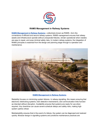RAMS Management in Railway Systems