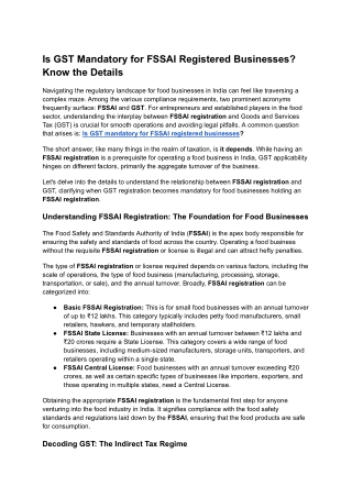 Is GST Mandatory for FSSAI Registered Businesses