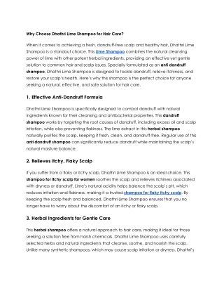 Why Choose Dhathri Lime Shampoo for Hair Care