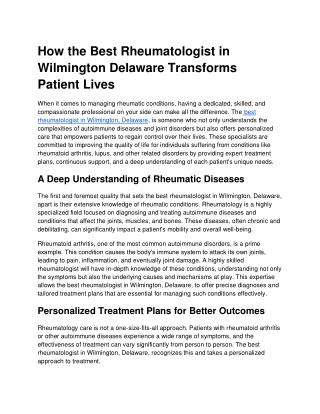 How the Best Rheumatologist in Wilmington Delaware Transforms Patient Lives