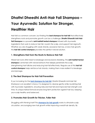 Dhathri Dheedhi Anti-Hair Fall Shampoo – Your Ayurvedic Solution for Stronger, Healthier Hair