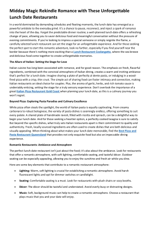 Midday Magic Rekindle Romance with These Unforgettable Lunch Date Restaurants