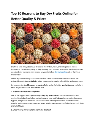 Top 10 Reasons to Buy Dry Fruits Online for Better Quality