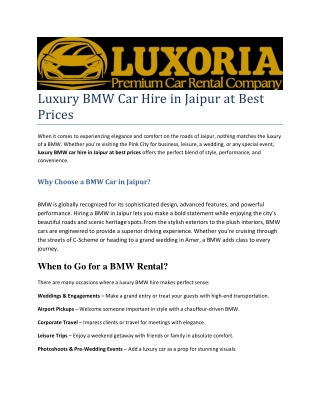 Luxury BMW Car Hire in Jaipur at Best Prices