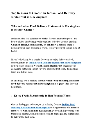 Top Reasons to Choose an Indian Food Delivery Restaurant in Rockingham