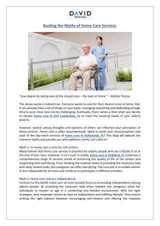 Busting the Myths of Home Care Services
