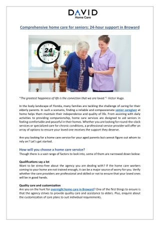 Comprehensive home care for seniors: 24-hour support in Broward