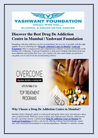 Best Drug De Addiction Centre in Mumbai