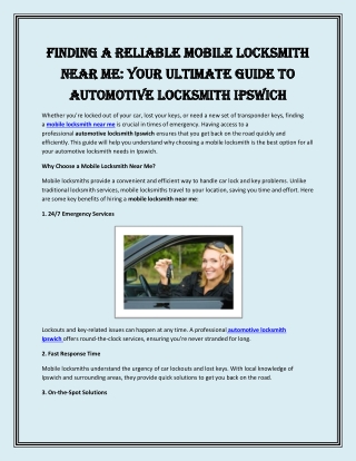 Finding a Reliable Mobile Locksmith Near Me Your Ultimate Guide to Automotive Locksmith Ipswich