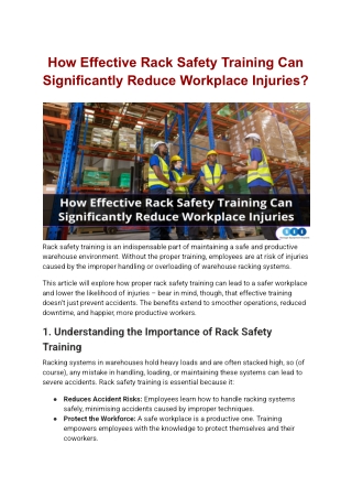 How Effective Rack Safety Training Can Significantly Reduce Workplace Injuries?