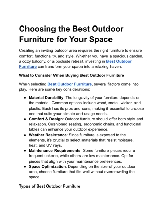 Choosing the Best Outdoor Furniture for Your Space