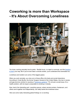 Coworking is more than Workspace - It's About Overcoming Loneliness