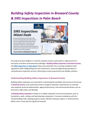 Building Safety Inspection in Broward County & SIRS Inspections in Palm Beach