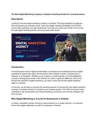 "Top Digital Marketing Company in Ambala | Boost Your Business with Expert Onlin