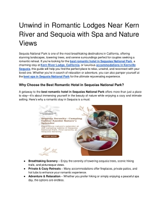 Unwind in Romantic Lodges Near Kern River and Sequoia with Spa and Nature Views