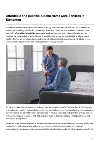 Affordable and Reliable Alberta Home Care Services in Edmonton