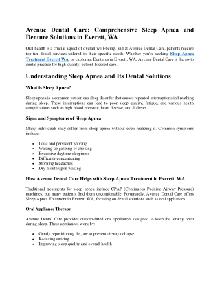 Avenue Dental Care Comprehensive Sleep Apnea and Denture Solutions in Everett, WA