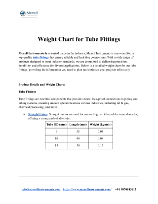 IBR Approved Tube Fittings Manufacturers, Suppliers, and Exporters in India - Mcneil Instruments