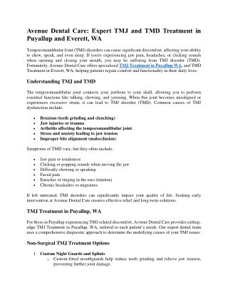Avenue Dental Care Expert TMJ and TMD Treatment in Puyallup and Everett, WA