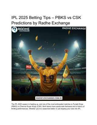 IPL 2025 Betting Tips – PBKS vs CSK Predictions by Radhe Exchange
