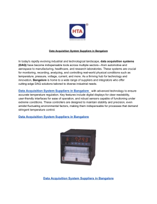 Data Acquisition System Suppliers in Bangalore