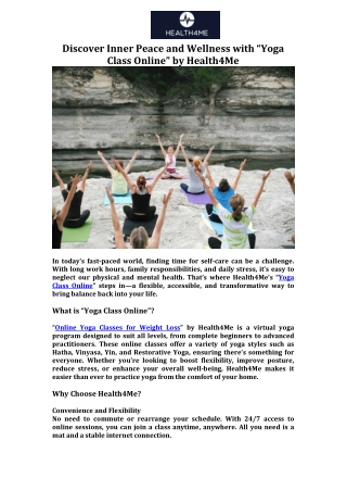 Discover Inner Peace and Wellness with “Yoga Class Online” by Health4Me
