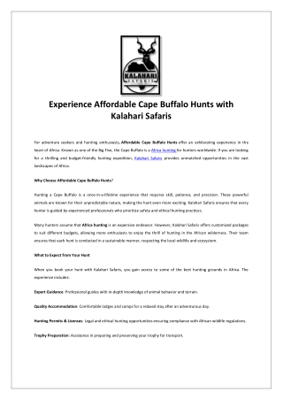Experience Affordable Cape Buffalo