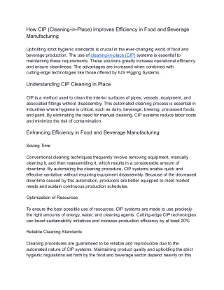 How CIP (Cleaning-in-Place) Improves Efficiency in Food and Beverage Manufacturi