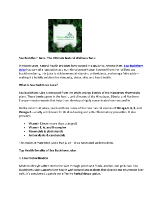 Sea Buckthorn Juice for Liver Detox and Immunity Boost – 400ml Bottle