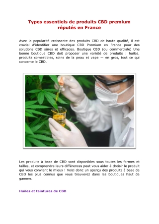 Types essentiels de produits CBD premium réputés en France
