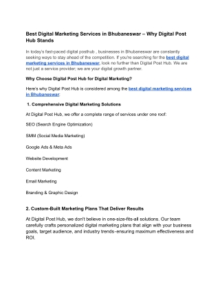 Best Digital Marketing Services in Bhubaneswar – Why Digital Post Hub Stands