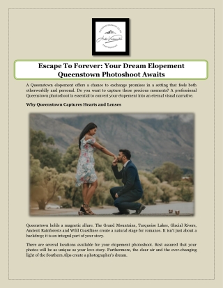 Escape To Forever Your Dream Elopement Queenstown Photoshoot Awaits