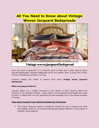 All You Need to Know about Vintage Woven Jacquard Bedspreads