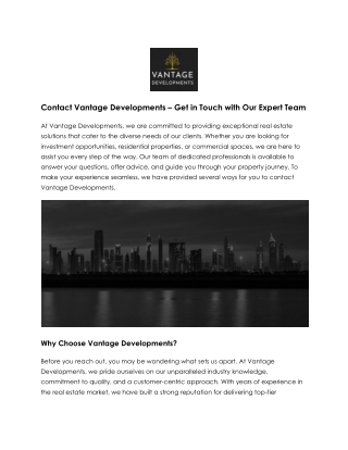 Contact Vantage Developments – Your Trusted Real Estate Partner
